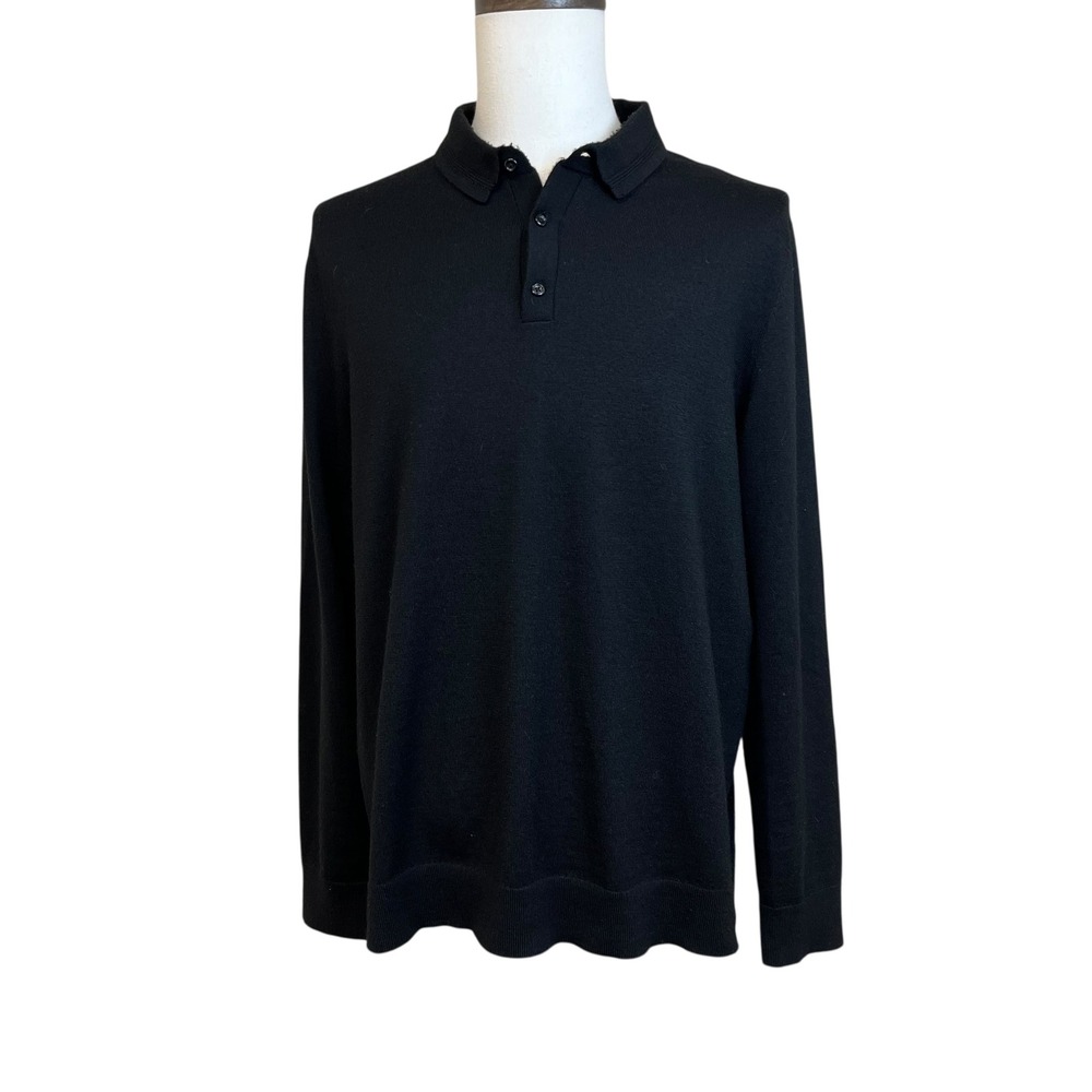 EXPRESS Black Merino Wool Blend Long Sleeve Polo Sweater Black Business Casual - Picture 14 of 14